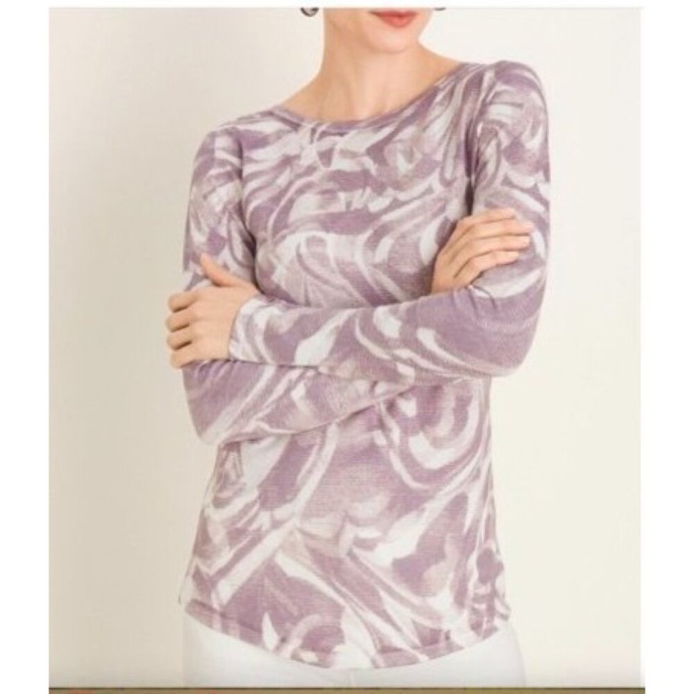 Chicos 1 Womens Abstract-Print Bateau-Neck Pullover Sweater Size medium Mauve